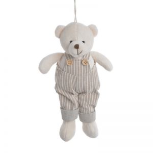 Zawieszka materiałowa Canea Miś Biały w ogrodniczkach, 22cm